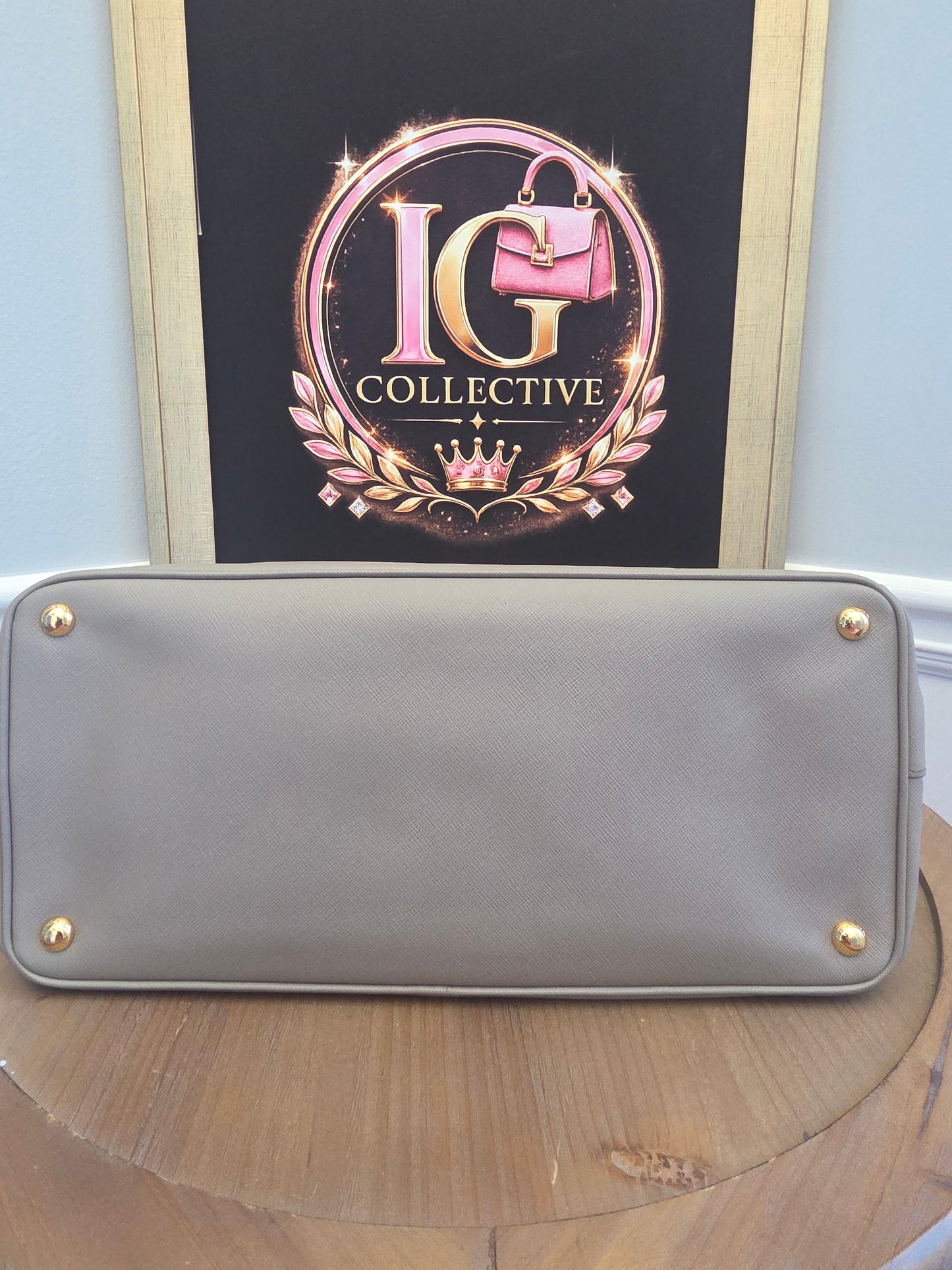 Authentic Prada Saffiano Lux Large Double Handle Tote | Argilla Gray | Gold Hardware | Made in Italy