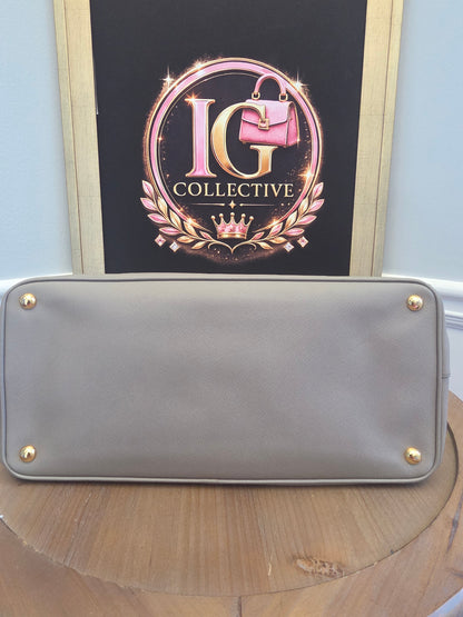 Authentic Prada Saffiano Lux Large Double Handle Tote | Argilla Gray | Gold Hardware | Made in Italy