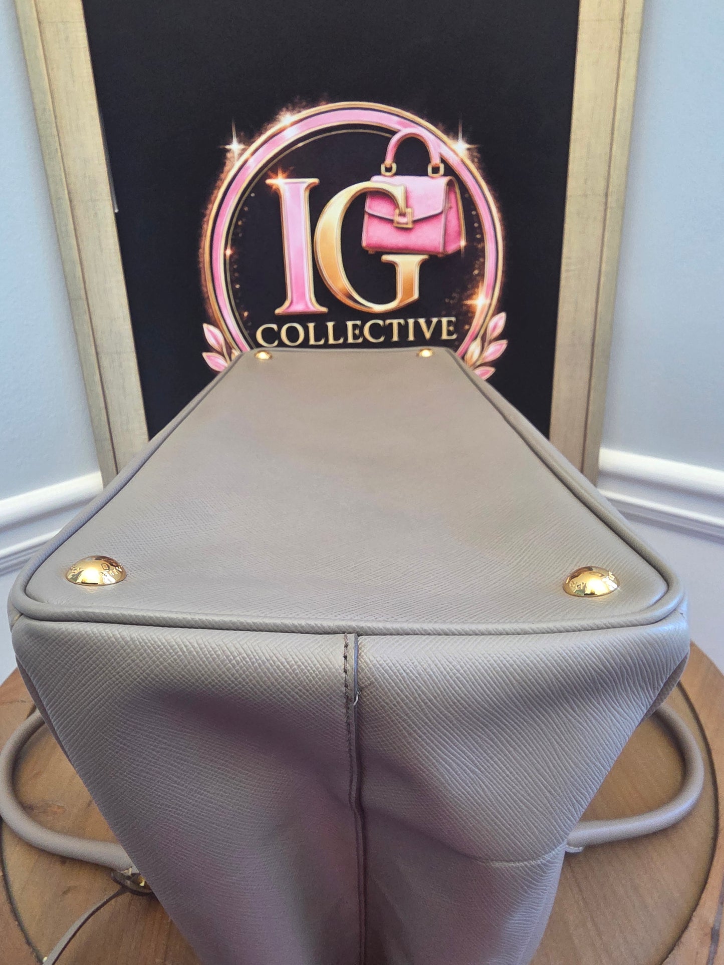 Authentic Prada Saffiano Lux Large Double Handle Tote | Argilla Gray | Gold Hardware | Made in Italy