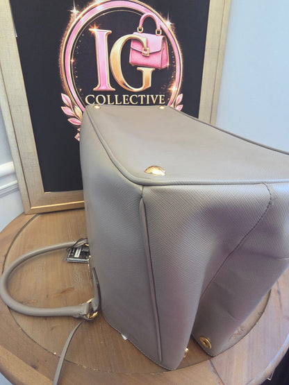 Authentic Prada Saffiano Lux Large Double Handle Tote | Argilla Gray | Gold Hardware | Made in Italy