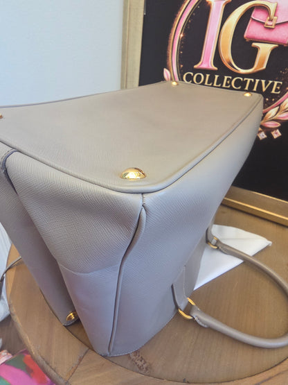 Authentic Prada Saffiano Lux Large Double Handle Tote | Argilla Gray | Gold Hardware | Made in Italy