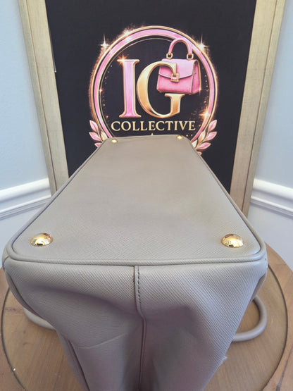 Authentic Prada Saffiano Lux Large Double Handle Tote | Argilla Gray | Gold Hardware | Made in Italy