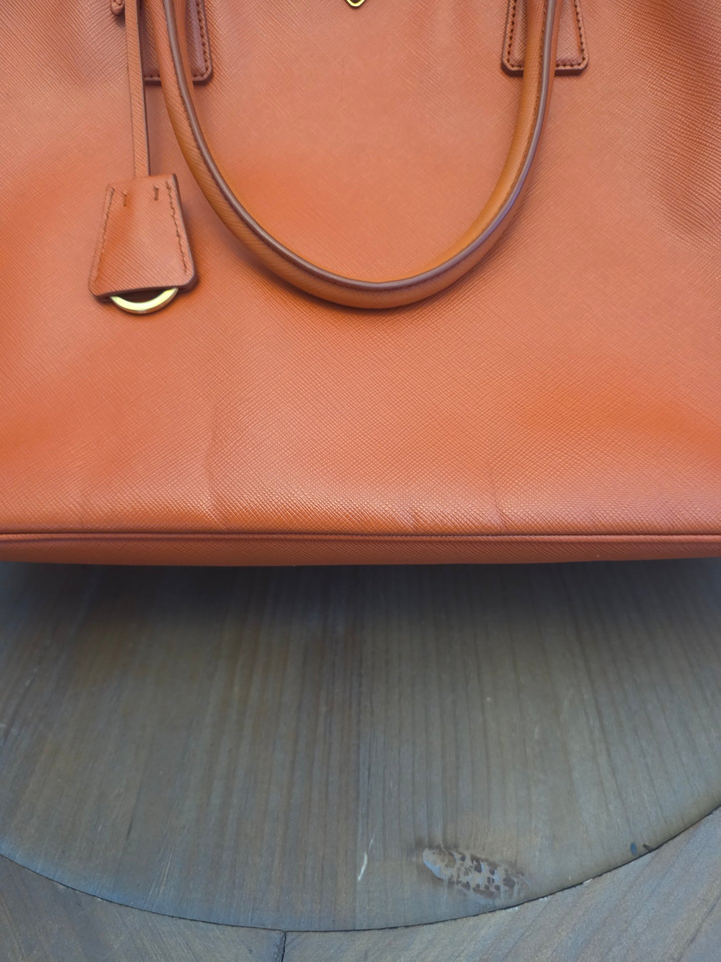 Prada Saffiano Lux Double Zip Tote Bag Papaya Orange Leather Gold Hardware BN1801 Authentic