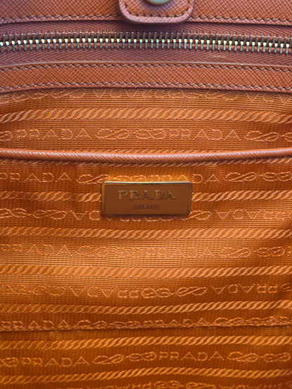 Prada Saffiano Lux Double Zip Tote Bag Papaya Orange Leather Gold Hardware BN1801 Authentic
