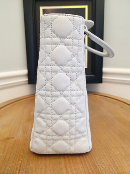 Christian Dior Lady Dior Large Light Gray Cannage Quilted Leather Tote Bag Silver Hardware