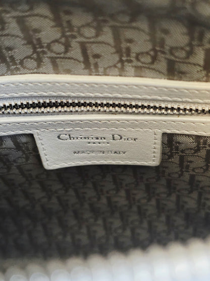 Christian Dior Lady Dior Large Light Gray Cannage Quilted Leather Tote Bag Silver Hardware