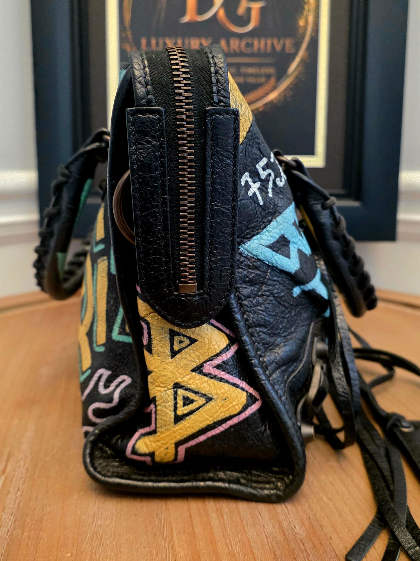 Balenciaga City Graffiti Bag Black Multicolor Leather | Classic Motorcycle Satchel