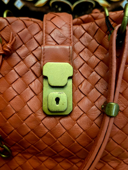Bottega Veneta Orange Intrecciato Leather Tote Bag | Woven Leather Shoulder Bag