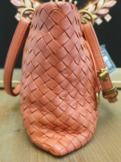 Bottega Veneta Orange Intrecciato Leather Tote Bag | Woven Leather Shoulder Bag