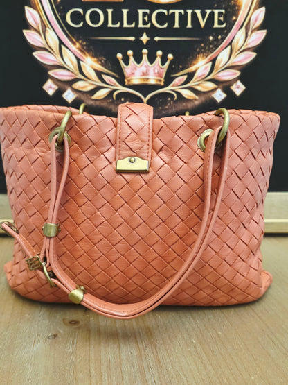 Bottega Veneta Orange Intrecciato Leather Tote Bag | Woven Leather Shoulder Bag