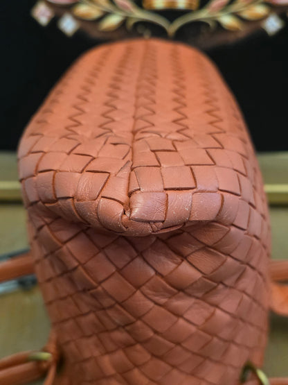 Bottega Veneta Orange Intrecciato Leather Tote Bag | Woven Leather Shoulder Bag