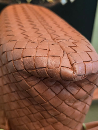Bottega Veneta Orange Intrecciato Leather Tote Bag | Woven Leather Shoulder Bag