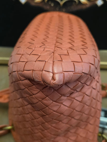 Bottega Veneta Orange Intrecciato Leather Tote Bag | Woven Leather Shoulder Bag