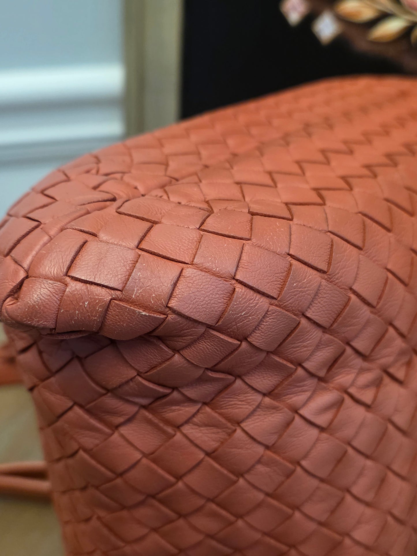 Bottega Veneta Orange Intrecciato Leather Tote Bag | Woven Leather Shoulder Bag