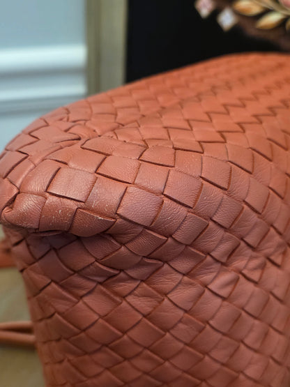Bottega Veneta Orange Intrecciato Leather Tote Bag | Woven Leather Shoulder Bag