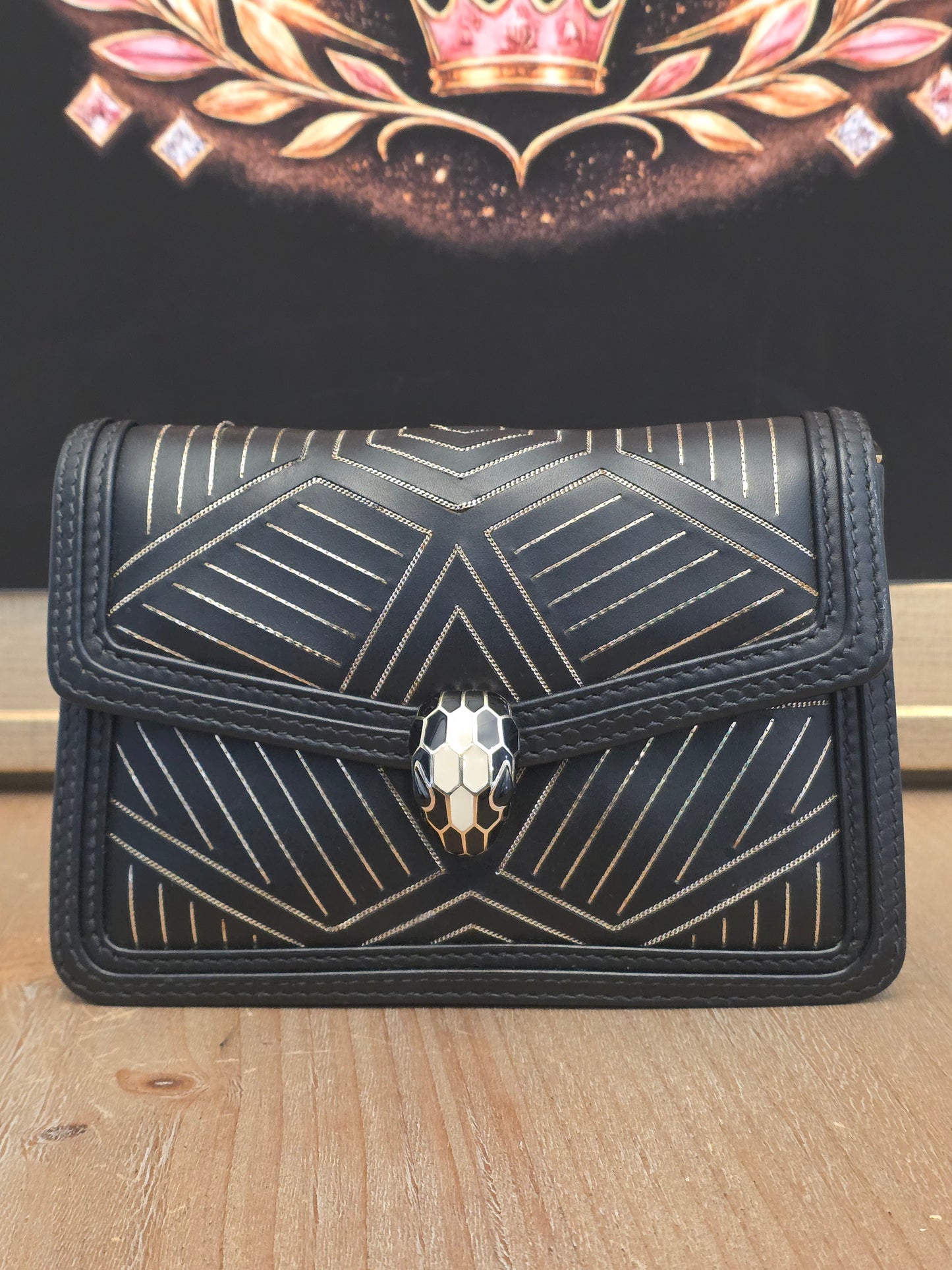 Bvlgari Million Chain Serpenti Forever Black & Gold Crossbody Bag | Snakehead Shoulder Bag