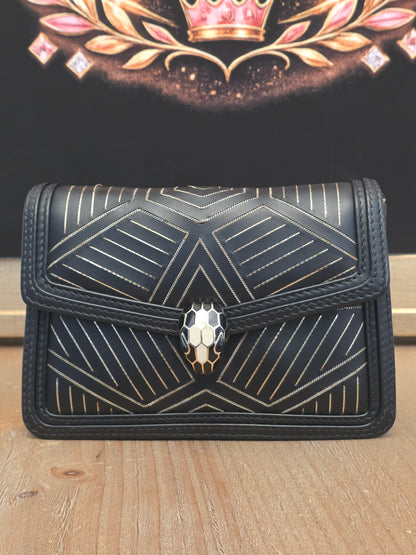 Bvlgari Million Chain Serpenti Forever Black & Gold Crossbody Bag | Snakehead Shoulder Bag