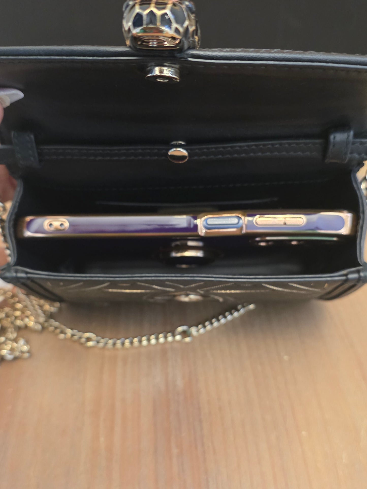 Bvlgari Million Chain Serpenti Forever Black & Gold Crossbody Bag | Snakehead Shoulder Bag