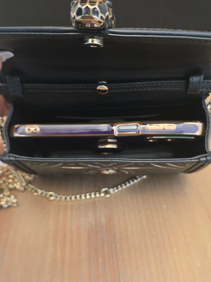 Bvlgari Million Chain Serpenti Forever Black & Gold Crossbody Bag | Snakehead Shoulder Bag
