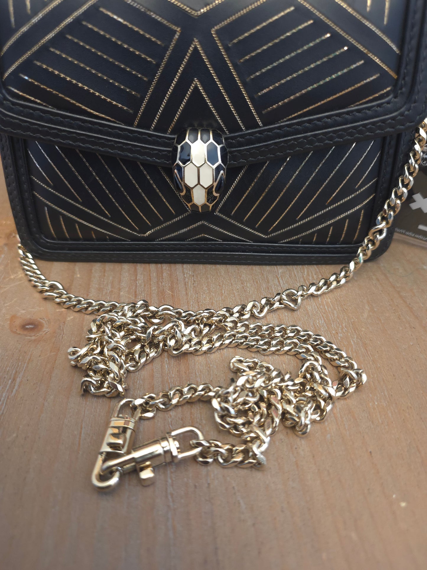 Bvlgari Million Chain Serpenti Forever Black & Gold Crossbody Bag | Snakehead Shoulder Bag