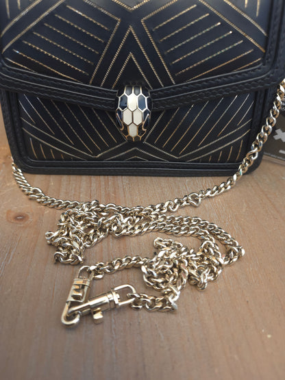 Bvlgari Million Chain Serpenti Forever Black & Gold Crossbody Bag | Snakehead Shoulder Bag