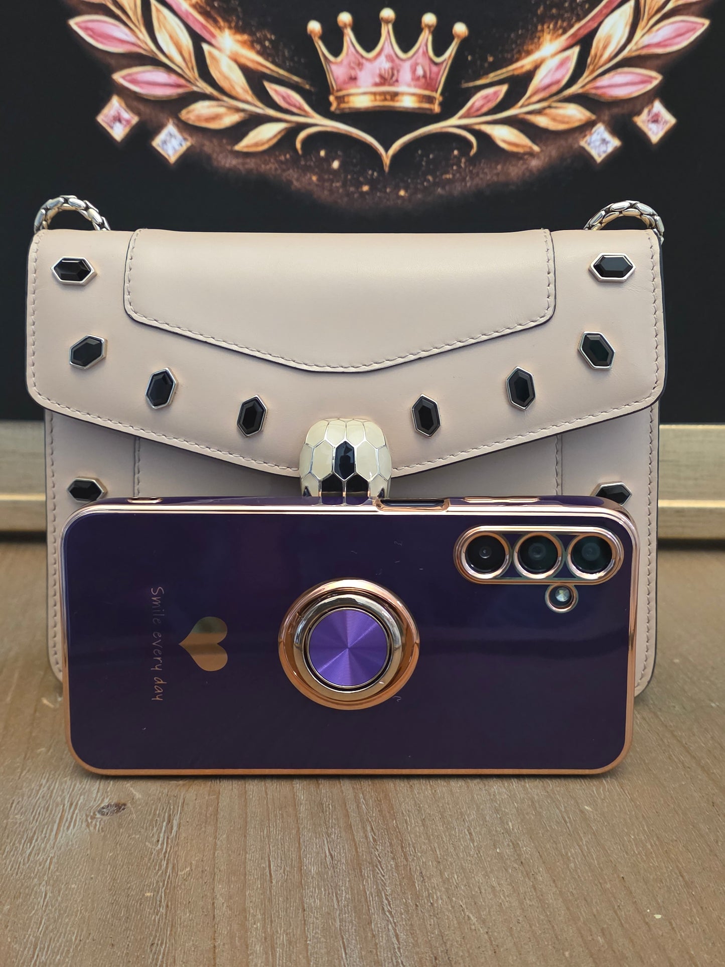 Bvlgari Serpenti Forever Beige Studded Crossbody Bag | Black Onyx Snakehead Chain Shoulder Bag
