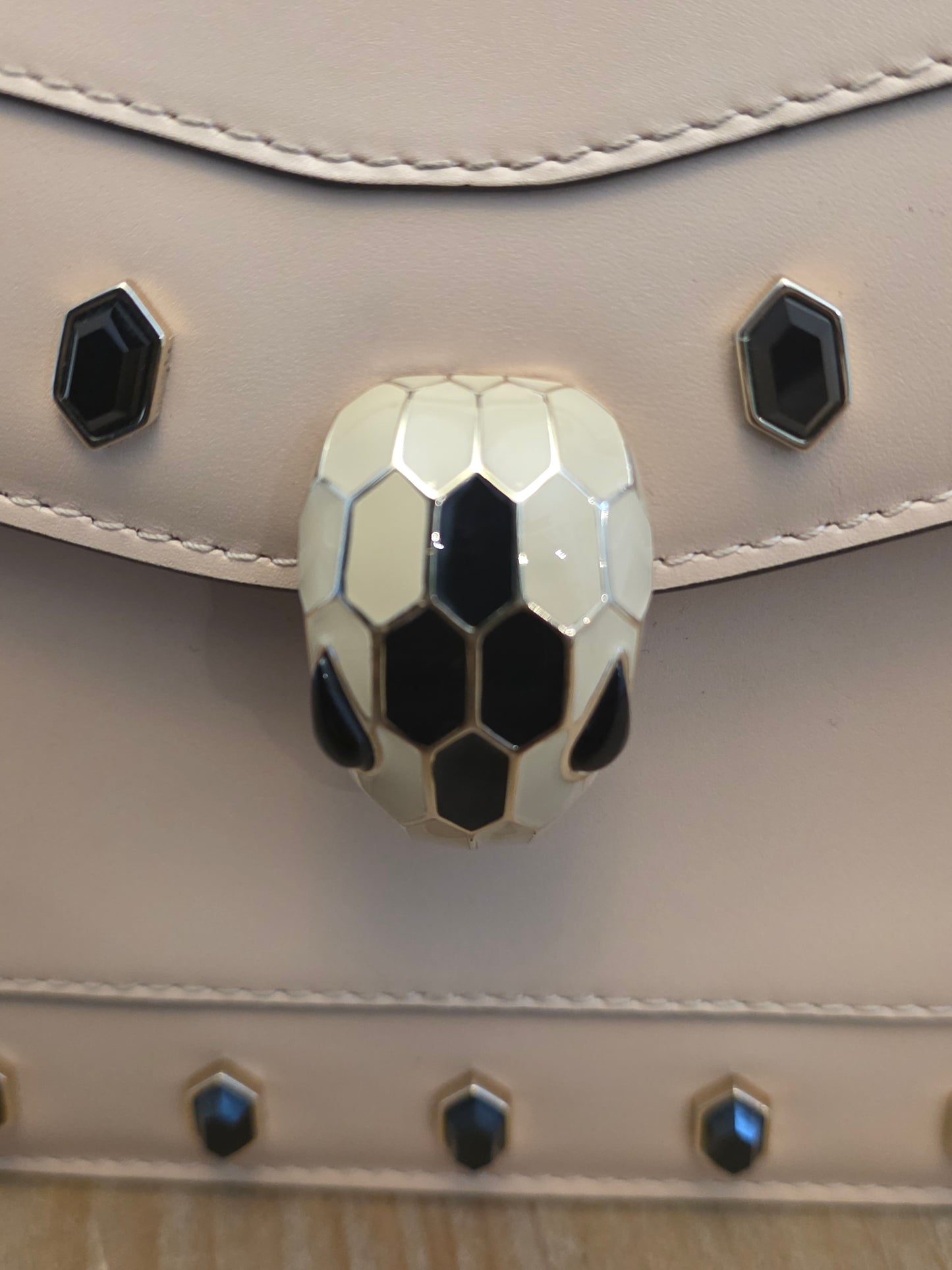 Bvlgari Serpenti Forever Beige Studded Crossbody Bag | Black Onyx Snakehead Chain Shoulder Bag