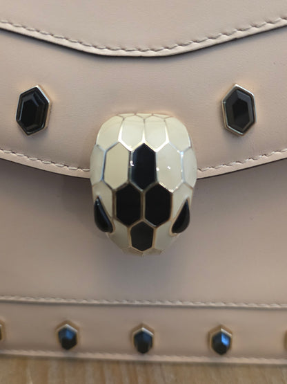 Bvlgari Serpenti Forever Beige Studded Crossbody Bag | Black Onyx Snakehead Chain Shoulder Bag