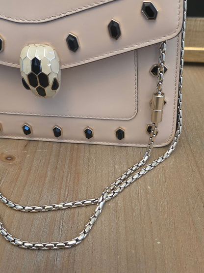 Bvlgari Serpenti Forever Beige Studded Crossbody Bag | Black Onyx Snakehead Chain Shoulder Bag