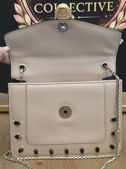 Bvlgari Serpenti Forever Beige Studded Crossbody Bag | Black Onyx Snakehead Chain Shoulder Bag