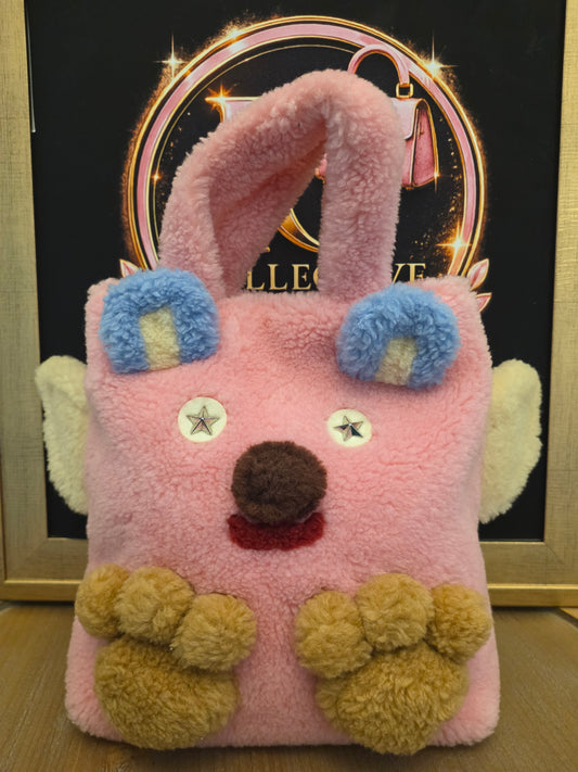 Gucci Children’s Flying Bear Tote Pink Faux Shearling Plush Bunny Bag