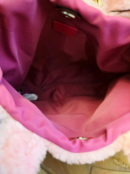 Gucci Children’s Flying Bear Tote Pink Faux Shearling Plush Bunny Bag