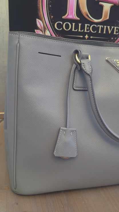 Authentic Prada Saffiano Lux Large Double Handle Tote | Argilla Gray | Gold Hardware | Made in Italy