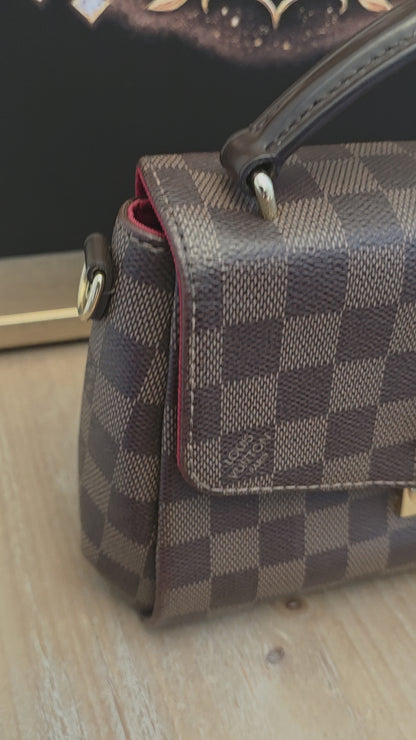Authentic Louis Vuitton Croisette Damier Ebene Crossbody Satchel | Top Handle | Red Interior | Made in France