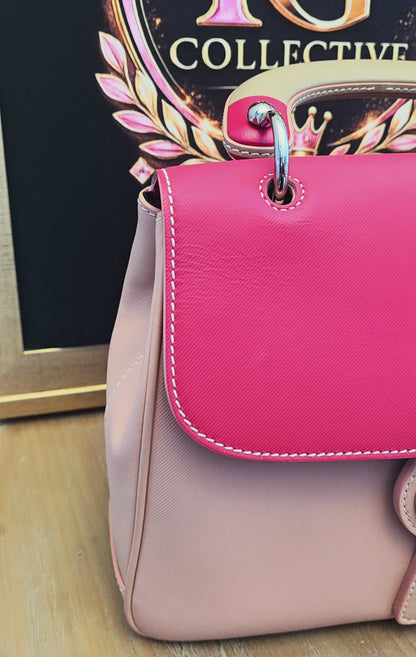 Authentic Burberry DK88 Medium Two-Tone Leather Top Handle Satchel | Blush Pink & Raspberry | Crossbody | Made in Italy