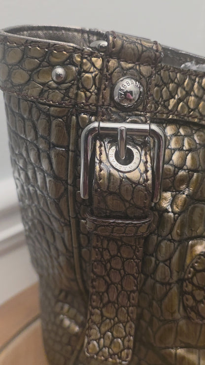 Dolce & Gabbana Miss Easy Metallic Bronze Croc Embossed Leather Tote Bag