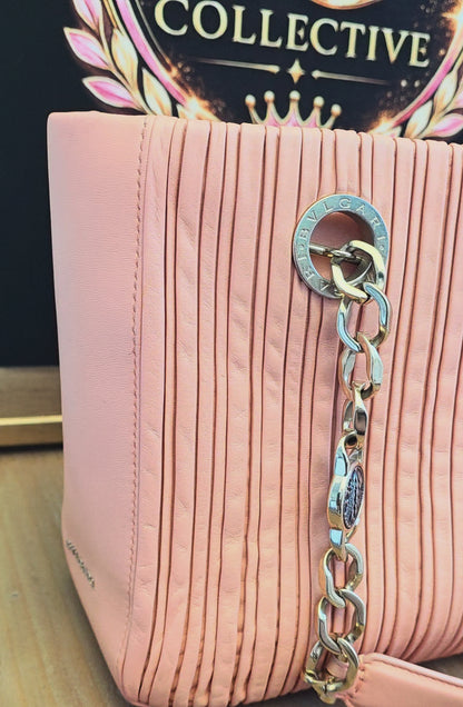Authentic Bvlgari Serpenti Forever Pleated Leather Tote Bag | Blush Pink | Made in Italy | Luxury Designer Handbag