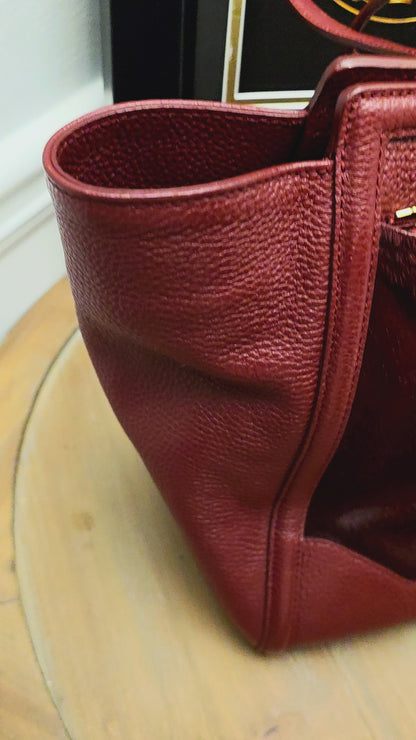 Salvatore Ferragamo Oxblood Calf Hair & Pebbled Leather Gancini Tote