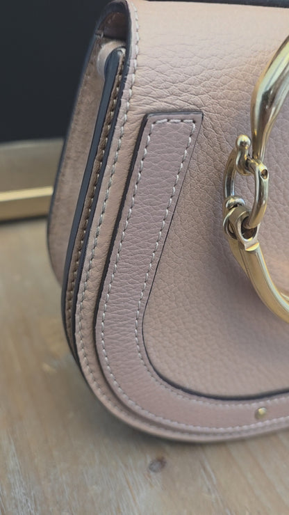 Authentic Chloé Nile Small Bracelet Bag Motty Grey Blush Pink Leather Crossbody Gold Hardware